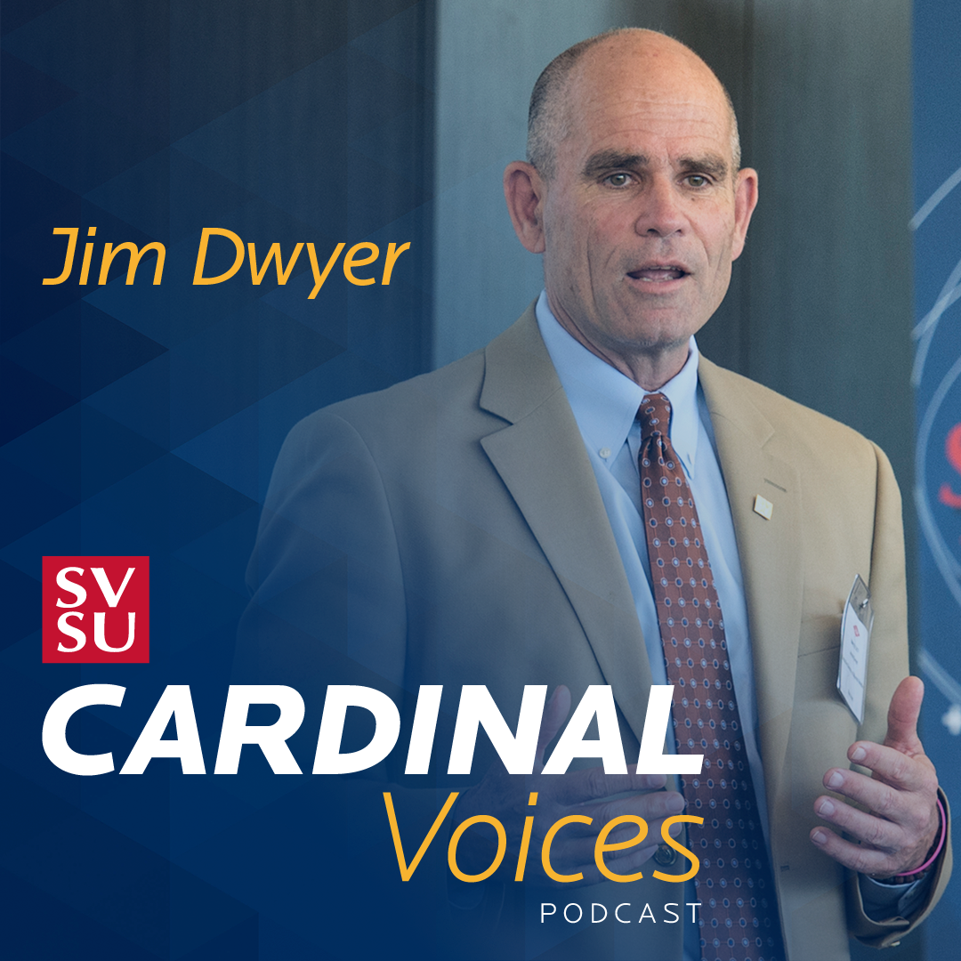 Jim Dwyer with text overlay Cardinal Voices
